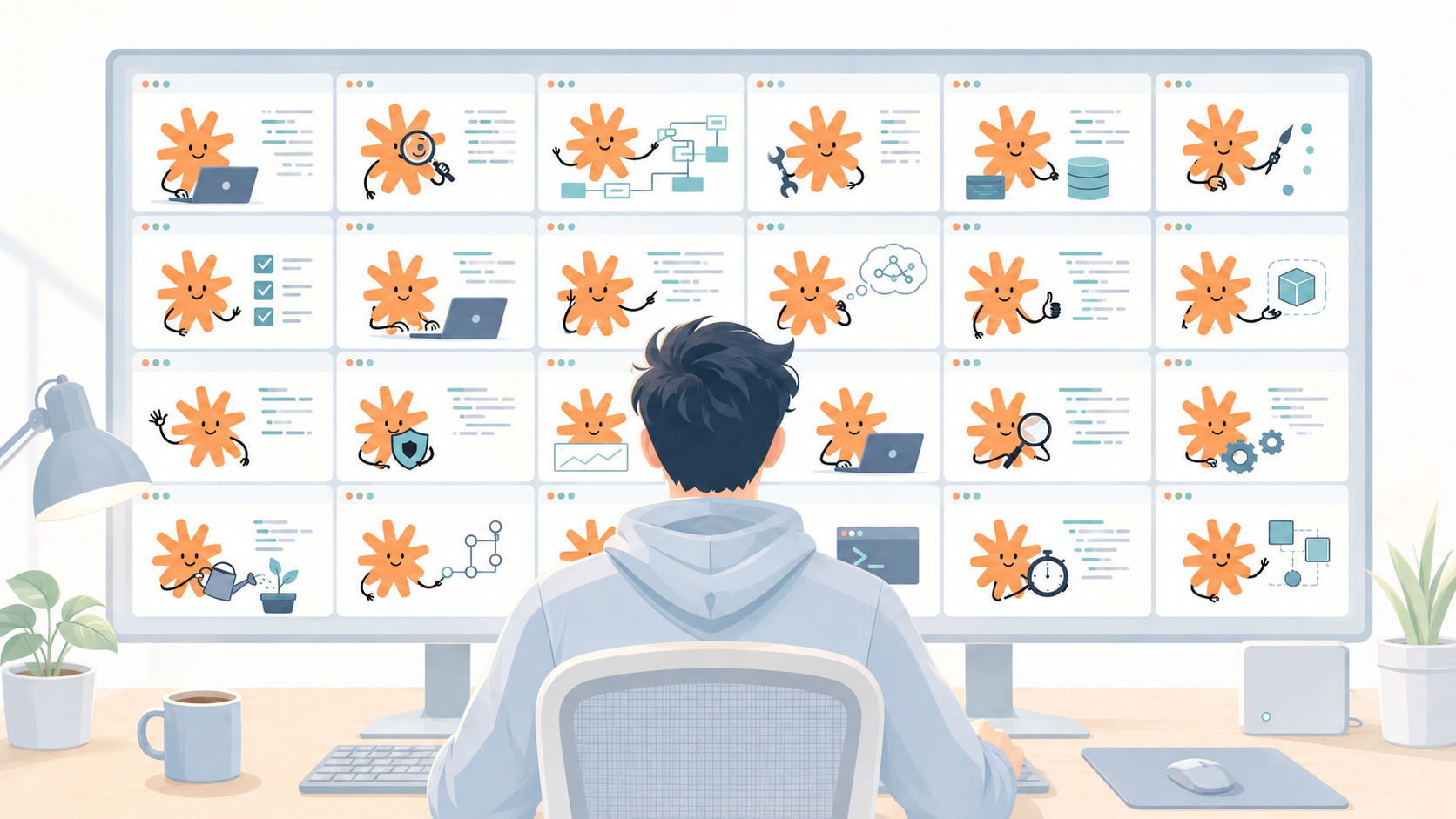 Developer with multiple AI agents working in parallel